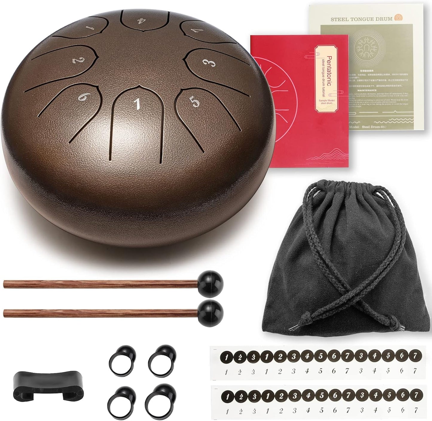 Steel Tongue Drum Percussion, 6 Inch 8 Notes Musical Instruments, Music Gifts for Family Friends (Bronze)