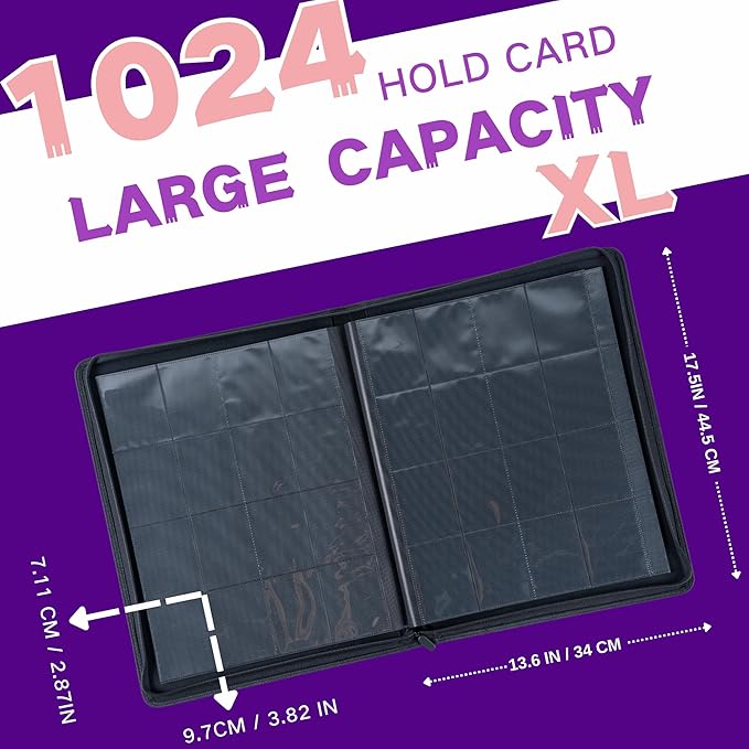 1000+ Pockets Trading Card Binder, 16-Pocket Card Ablum Compatible with MTG,Sports Cards & Other Standard Size Trading Cards (PURPLE)