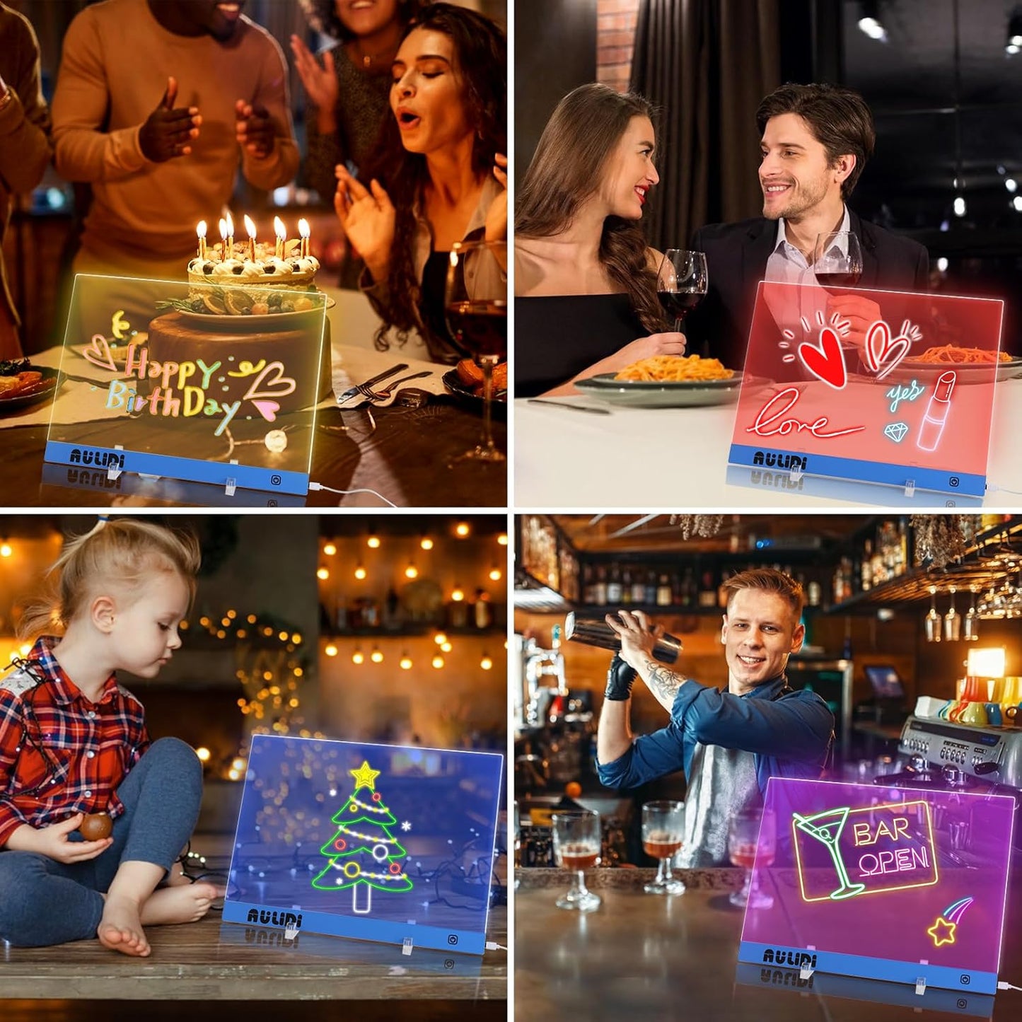 LED Note Board with Colors, Acrylic Dry Erase Board with Light, 16"x12" 6-Color Neon Glow Memo LED Light-Up Message Note Board, Drawing Board, LED Writing Pad with Touch Control (Stand/Hanging)