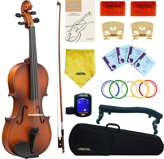 Handcrafted Premium Violin Outfit for Kids Beginner, Student, and Adults -Perfect Your Sound and Unlock Your Musical Potential with Confidence.(Matte Antique, 4/4 Full)