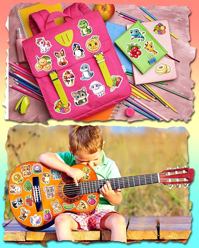 JCFIRE 200PCS Stickers for Kids, Waterproof Cute Mixed Animal Food Vinyl Scrapbook Stickers for Water Bottle, Book, Laptop, Goodie Bags Stuffers Kids Party Favors, Classroom Supplies Must Haves
