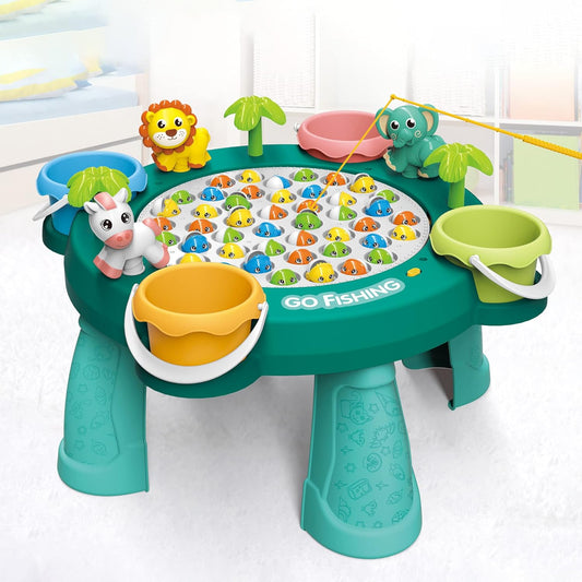Fishing Game Toy Set, Kids Play Table w/Rotating Board, 45 Fishes & 4 Fishing Poles, Gifts for Children, Boys & Girls Aged 3 4 5 6+ (Upgraded Ver.)