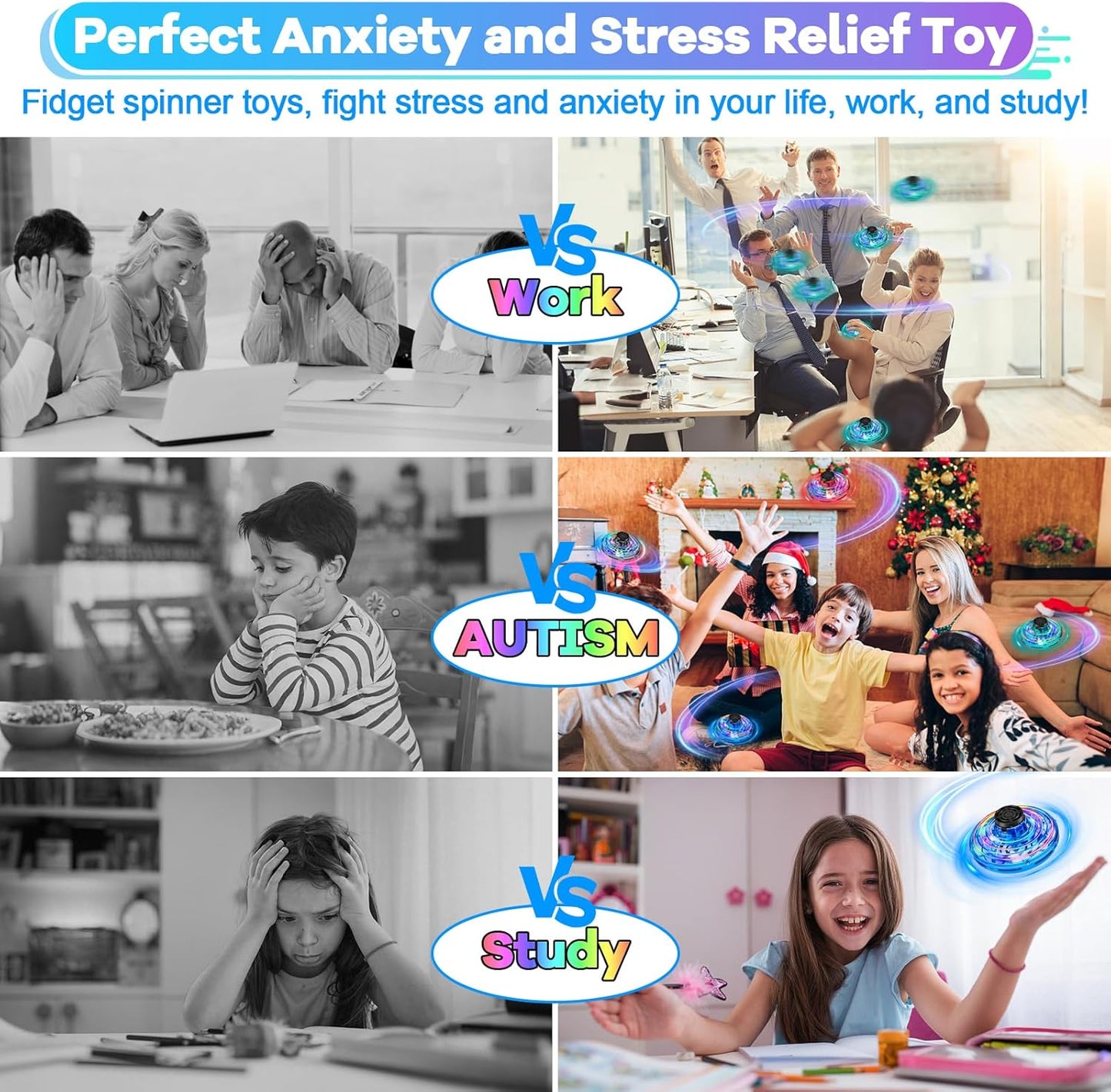 Hand Operated Mini Drone for Kids - LED UFO Flying Orb Ball, Rechargeable Mini Fidget Spinner Toy for Indoor Outdoor,Christmas Birthday Party Gifts for Girls Boys(Red)