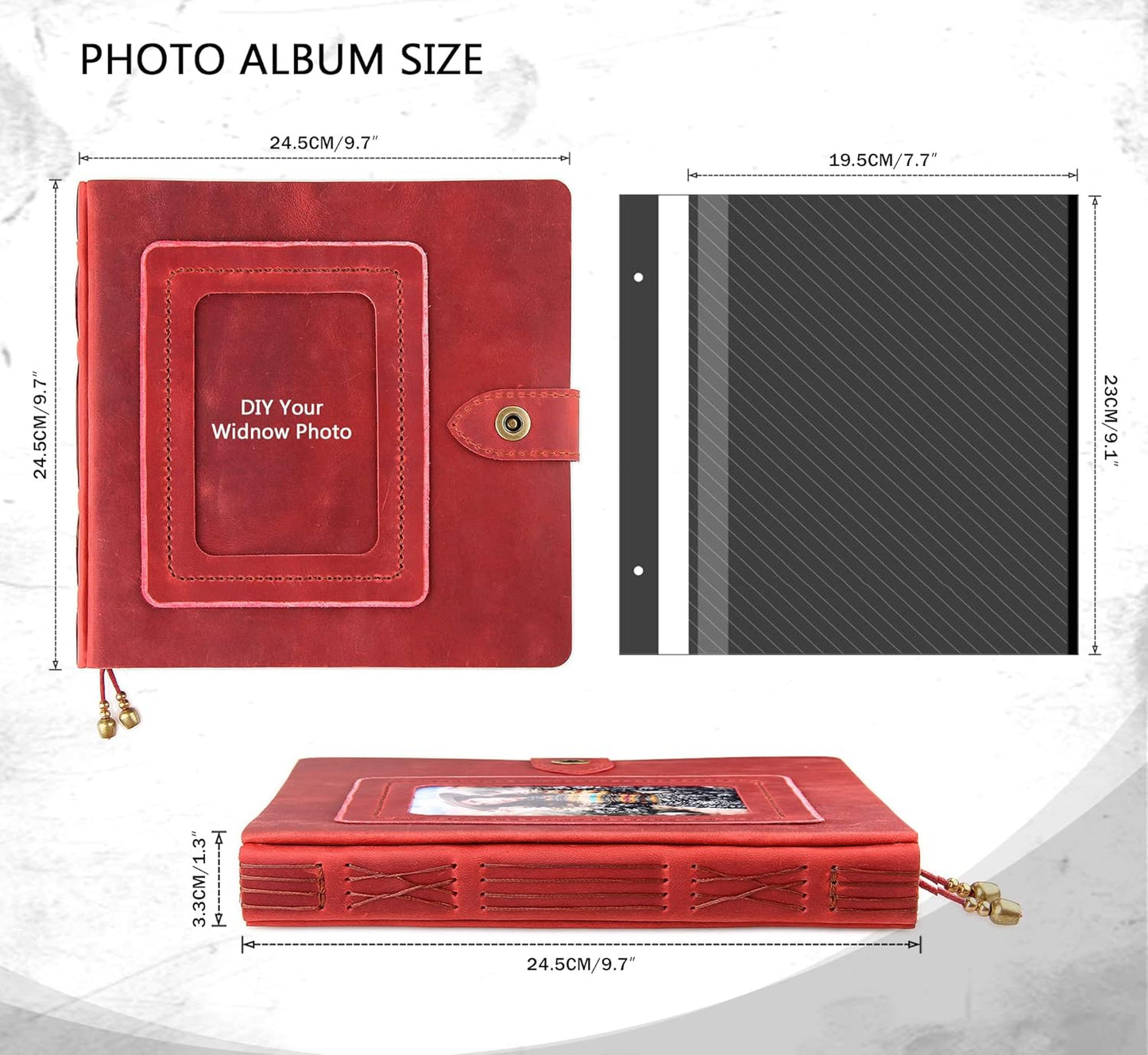 Leather photo Album Self Adhesive Pages, Handamde Leather Scrapbook Photo Album, Wedding Family Album, Holds 3x5, 4x6, 5x7, 6x8 Photos - Wine