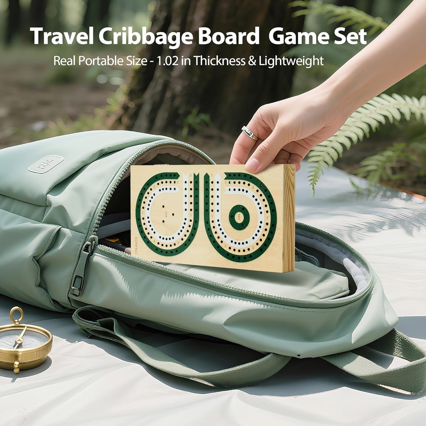 Foldable Wooden Cribbage Board Set, Unique 3-Track Travel Board with Storage & Magnetic Closure, 9 Multi-Colored Pegs, Full Playing Card Deck, Portable Family Game for Adults, Kids, Gatherings & Gifts