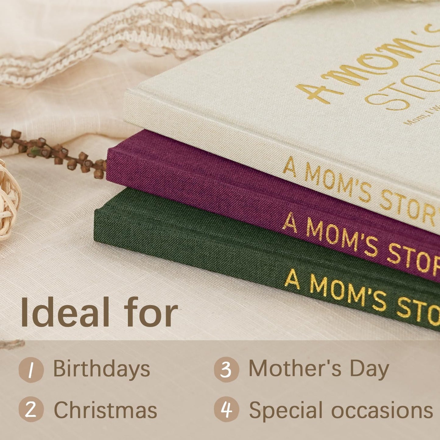 Artmag Mom's Life Story Journal Family Keepsake Book Linen Hardcover for Mom to Share Her Memories, with 250+ Prompt Questions Book Gift for Birthday Mother's Day Christmas (Purple)