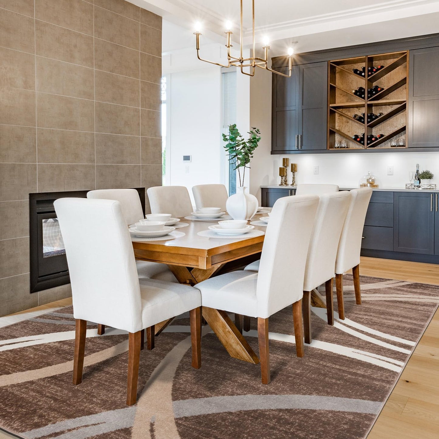 Rugshop Modern Wavy Circles Design Area Rug 12' x 15' Brown