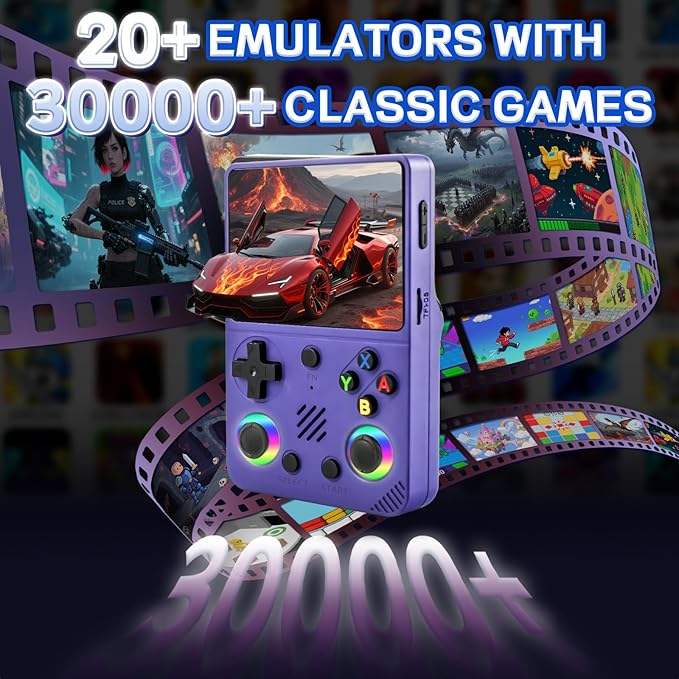 RG36PRO Retro Handheld Game Console - Open Source System,3.5"IPS Screen,30,000+ Classic Games,64G TF card, 3000mAh Battery,Portable Gaming Player for Travel,Gift for Teen or Partner -Purple