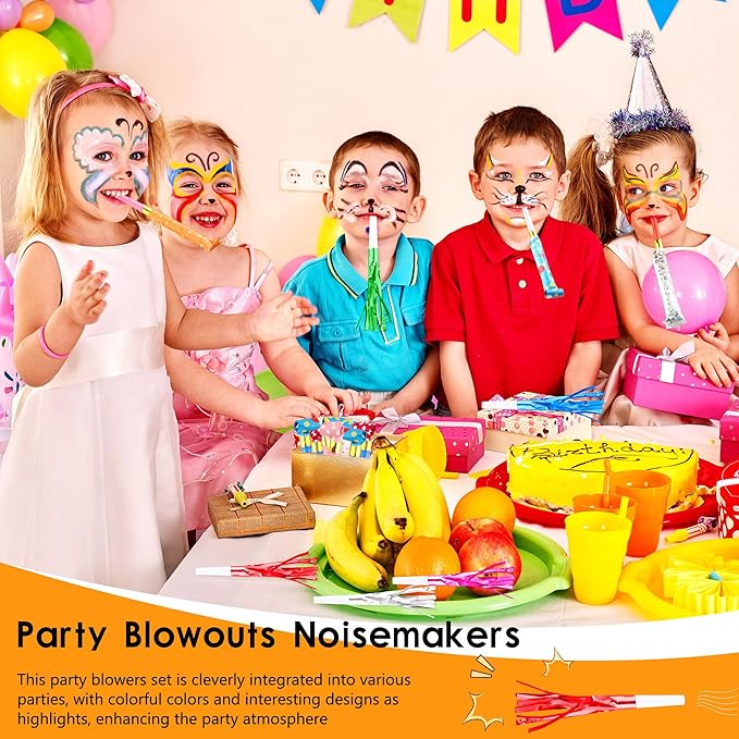 160 Pcs Party Blowers Set Includes 100 Pcs Glitter Fringed Noise Maker and 60 Pcs Colorful Blowouts Horns Whistle for Sporting Events Birthday New Year Noisemakers Party Favors