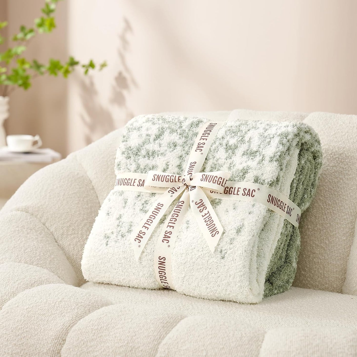 Snuggle Sac Sage Green Bedding Blanket Twin Size for Bed and Sofa, Reversible Super Soft Warm Cozy Knit Blankets Fuzzy Plush, Ombre Green, 60x80 inches