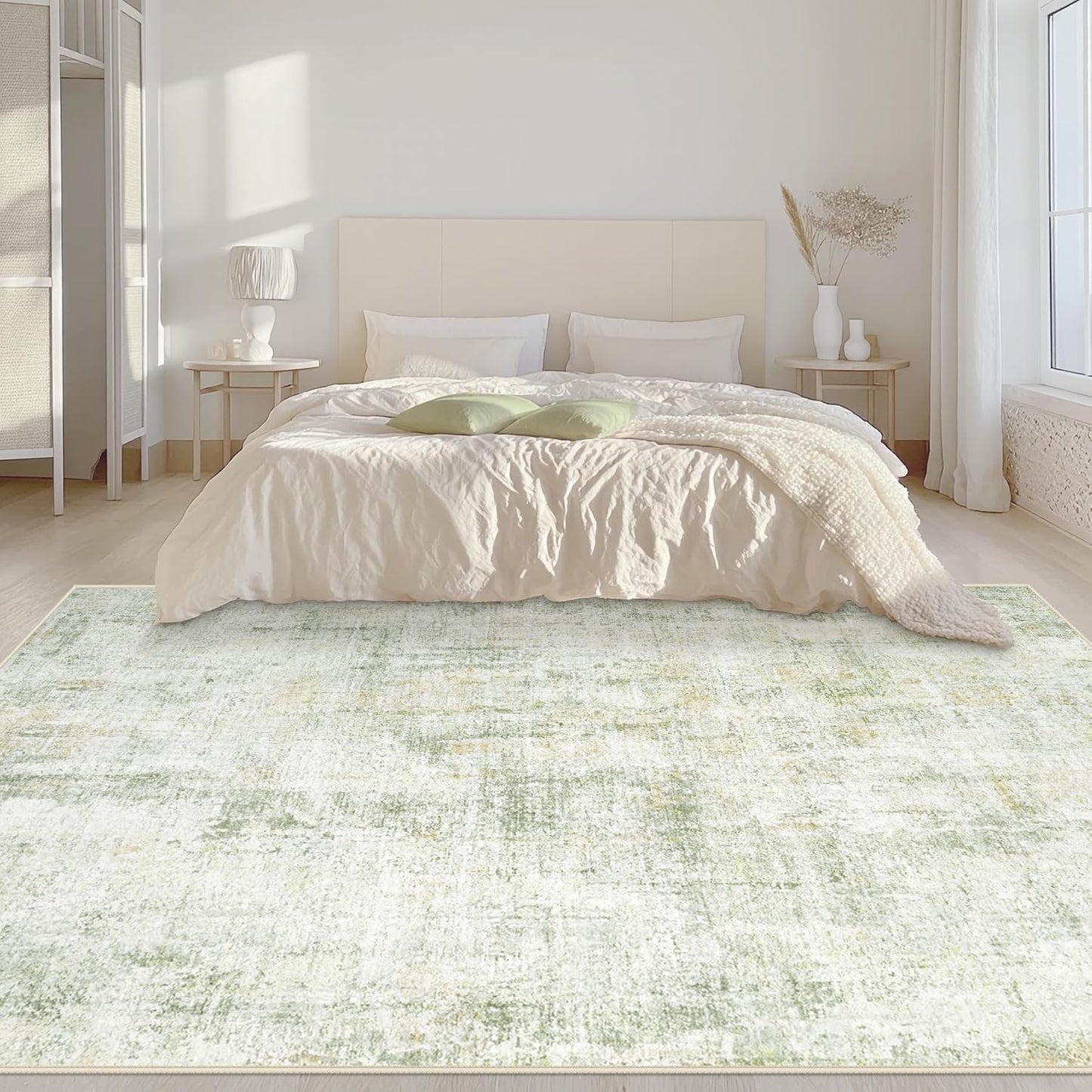 Area Rugs 5x7 Living Room: Washable Rug Modern Abstract Rugs Soft Non Slip Neutral Rug Stain Resistant Indoor Carpet for Bedroom Kitchen Dining Room Nursery Home Office Rugs(Green Brown,5'x7')