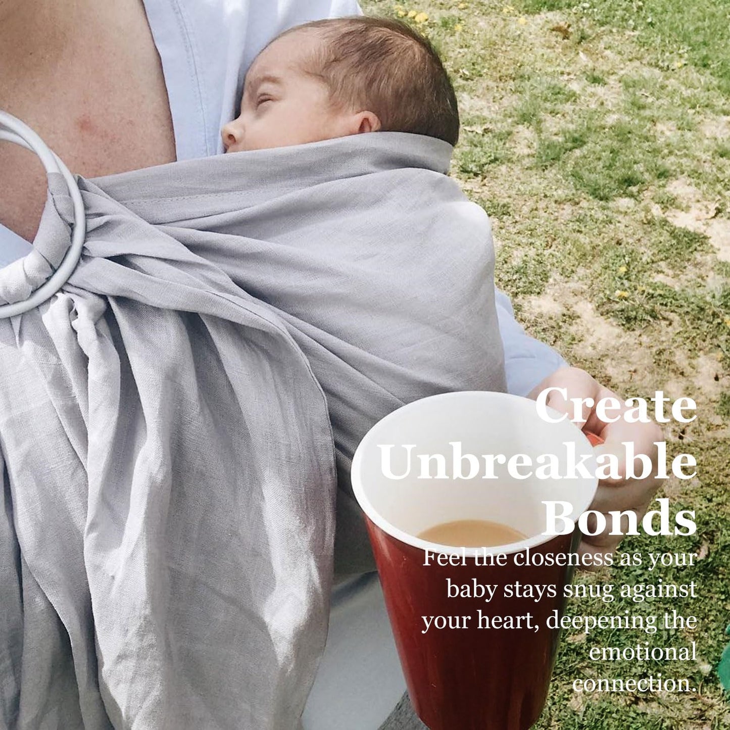 Ring Sling Baby Carrier, Soft Linen Cotton Baby Sling Carrier Newborn to Toddler, Baby Wrap Carrier for Plus Size Parents, Perfect Shower Gift, Grey