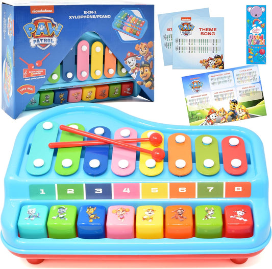 Paw Patrol 2 in 1 Baby Piano Xylophone Toy for Kids Toddlers Girls Boys Musical Instrument with Multicolored Keys Keyboard Sheet Music Two Mallets