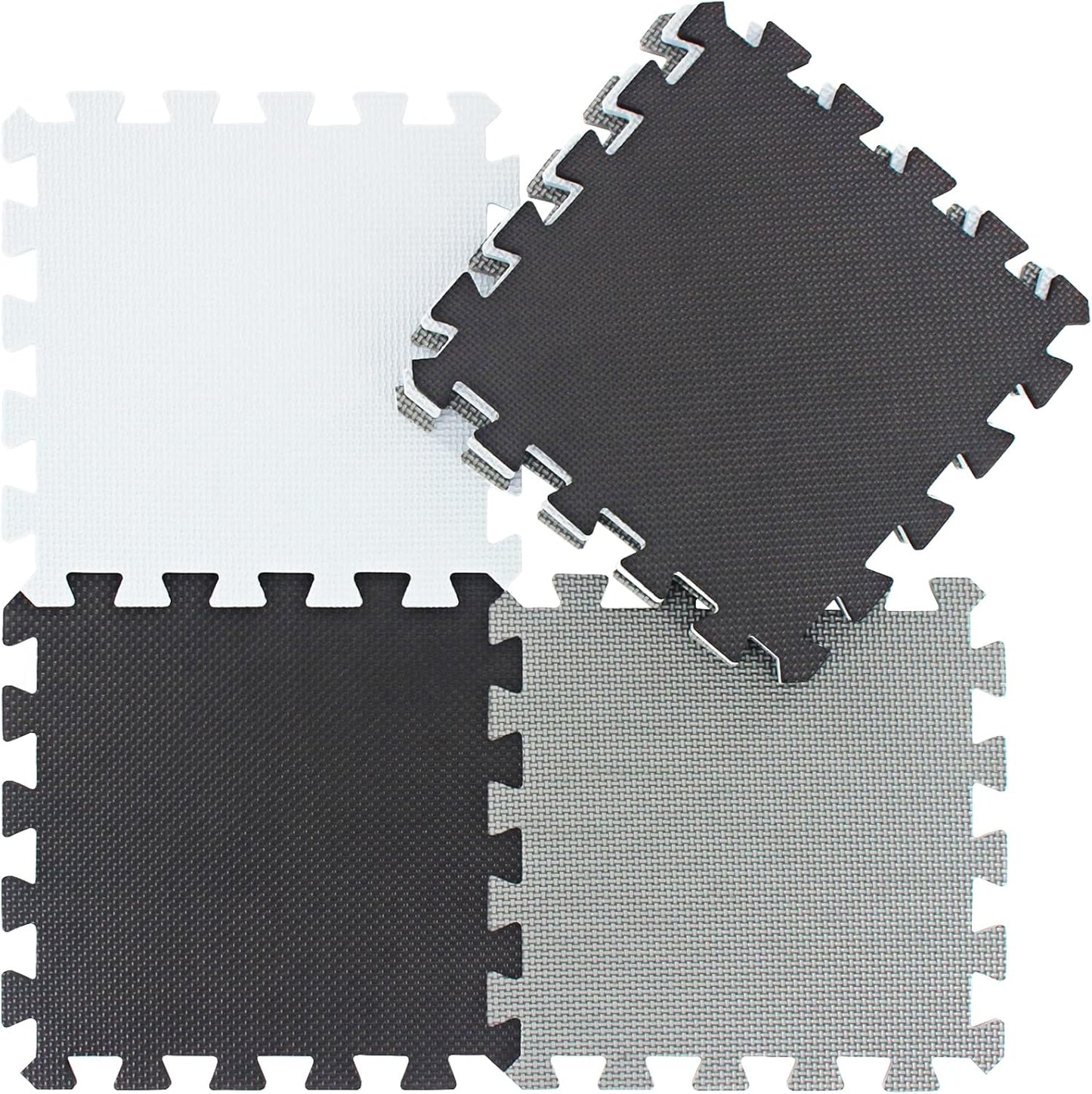 qqpp EVA Rubber 18 Tiles Interlocking Puzzle Foam Floor Mats - Baby Play Mat for Playing | Exercise Mat for Home Workout. White, Black, Gray. QC-ADLb18N