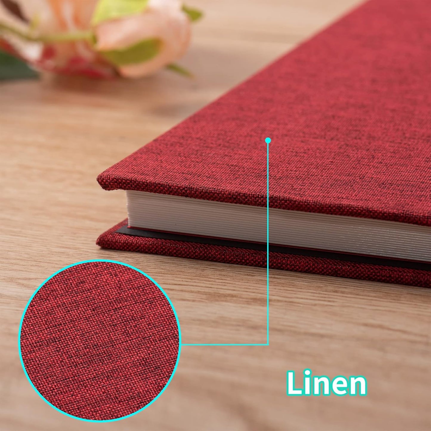 Photo Album Self Adhesive Scrapbook Album for 4×6 Pictures DIY Magnetic Linen Cover Album 15 Sheets/30 Blank Pages for Family Wedding, Birthday, Christmas, Anniversary (Red)