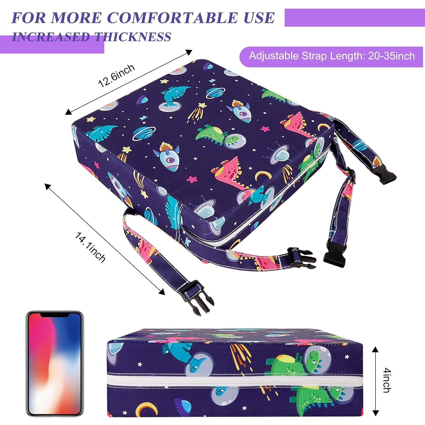 Toddler Booster Seat for Dining Table 45D Cartoon Stronger Support Booster Seat for Dining Table Washable 2 Safer Straps Non-Slip Bottom Portable Booster Chair for Toddlers Kid Baby Eating Travel Home