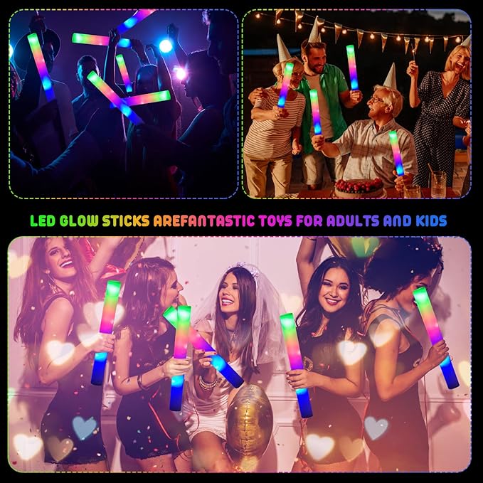 LifBetter Light Up Glow Sticks Bulk, LED Foam Sticks in The Dark with 3 Modes Flashing Led Foam Multicolor Batons Light up Party Favors for Birthdays, Weddings, Concerts, Festivals (156pcs)