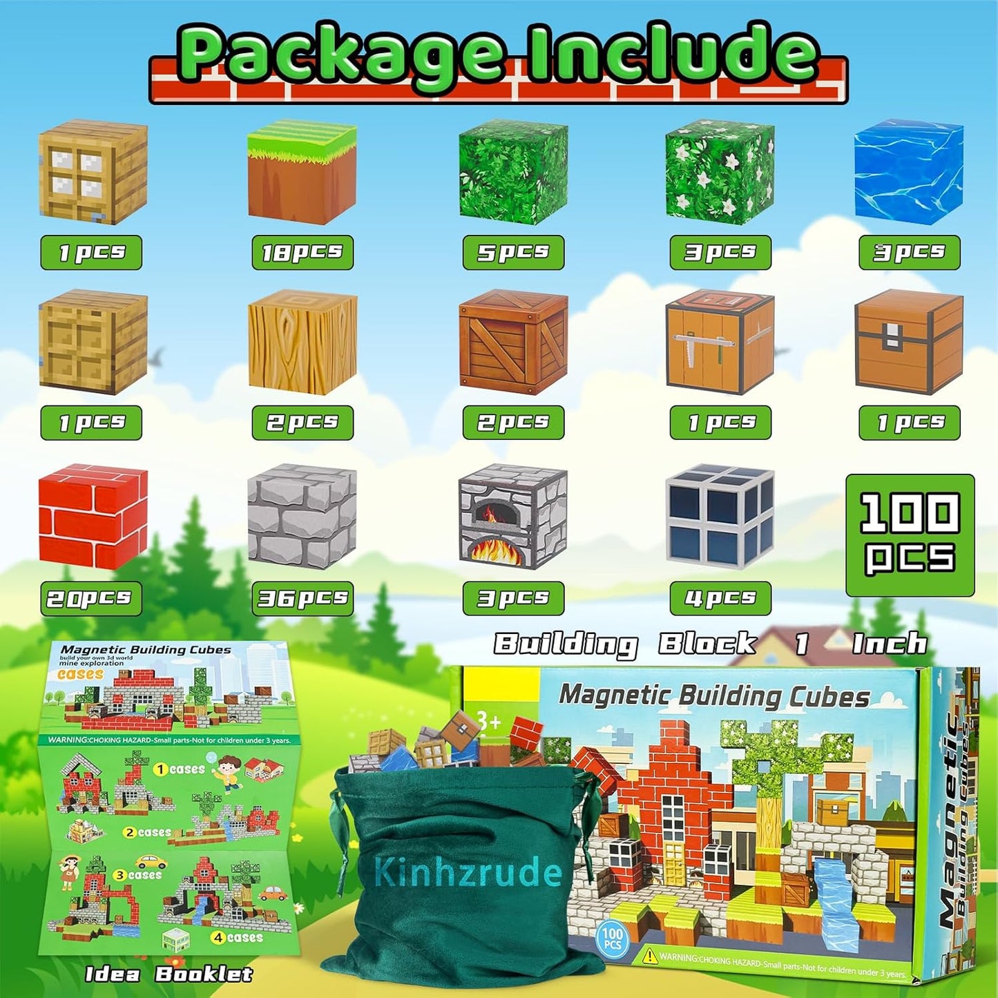 1 inch Magnetic Blocks - 100PCS Magnetic Toy Set, STEM Montessori Sensory Toys for 3+ Year Old Boys & Girls, Creative Construction Toys Gift for Toddlers Kids