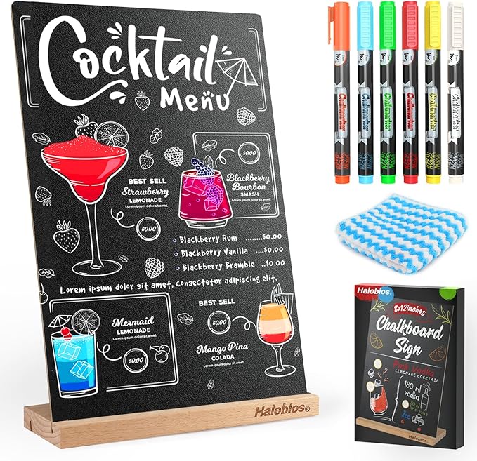 Chalkboard with Beech-Wood Base, 8 x 12 inch Tabletop Message Boards Menu Chalkboard Stand, Double Sided Blackboard for Party, Tables Decoration, Wedding, Bar and Restaurant