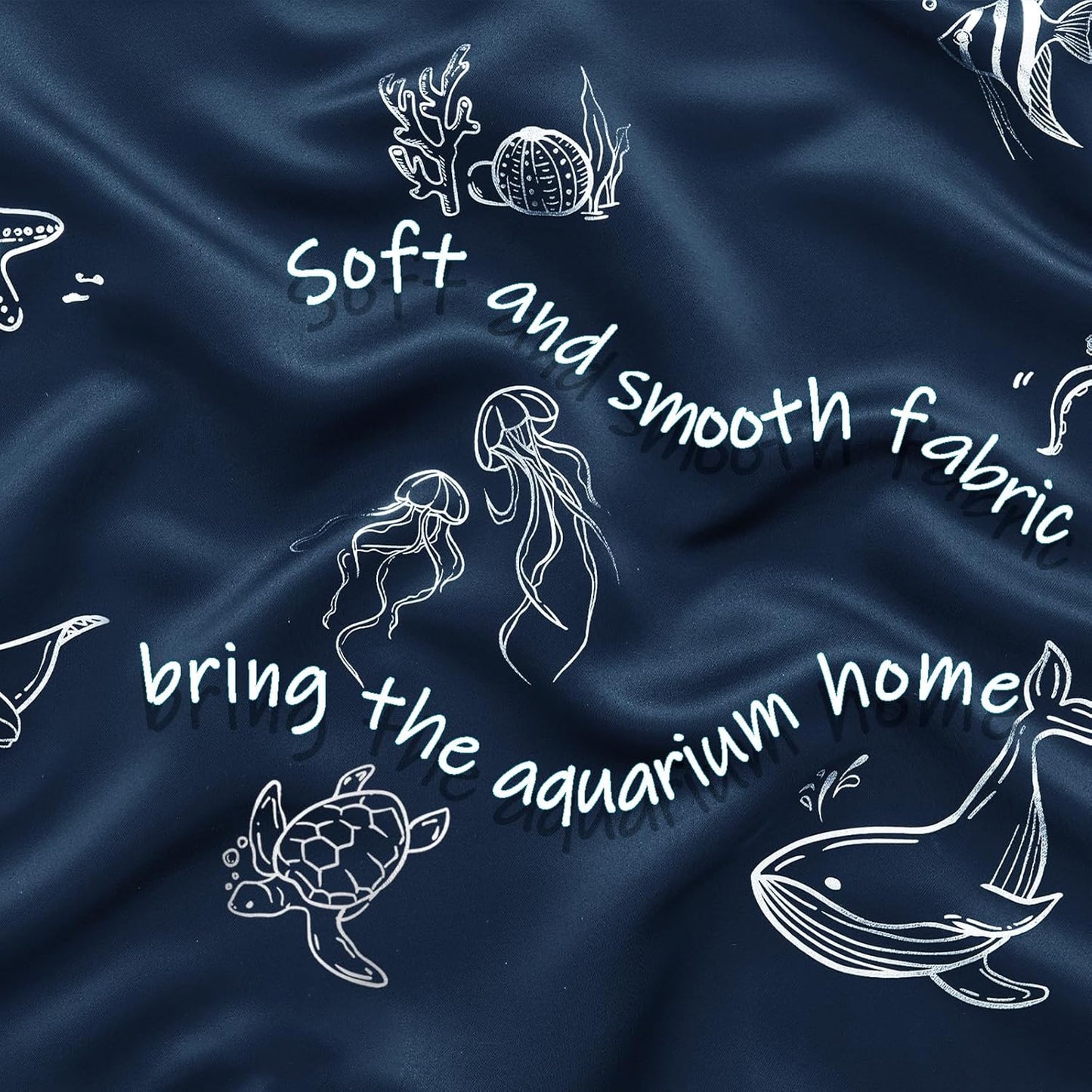 Vangao Kids Curtains for Boys Bedroom Kids Blackout Curtains 63 Inch Length Ocean Aquarium Nursery Drapes for Girls Bedroom Silver Sea Animals Print Thermal Insulated Drapes, Navy Blue 2 Panels