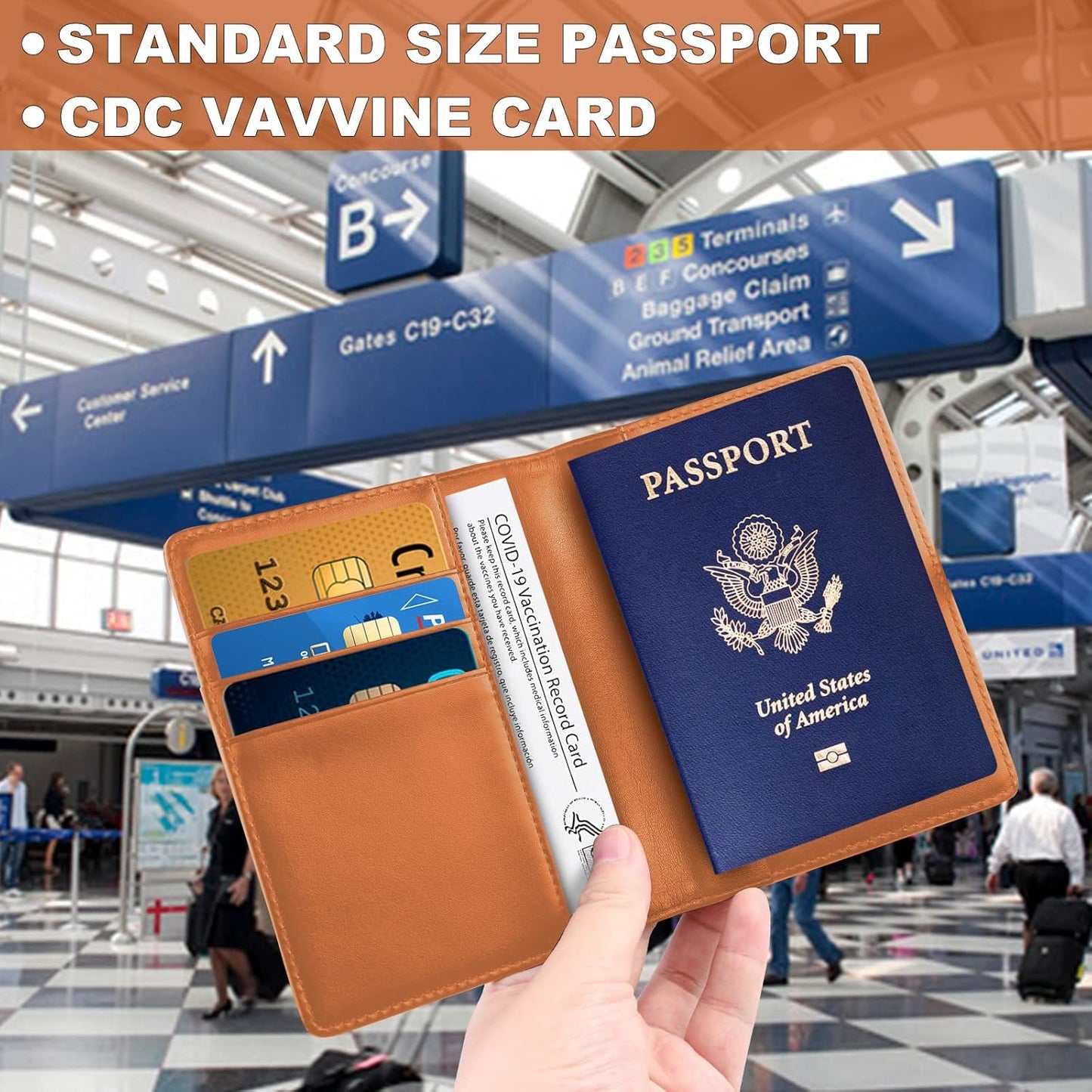 Passport Holder and Vaccine Card Holder Combo with Passport Cover Wallet Travel Passport Wallet Case for Men and Women (Brown)