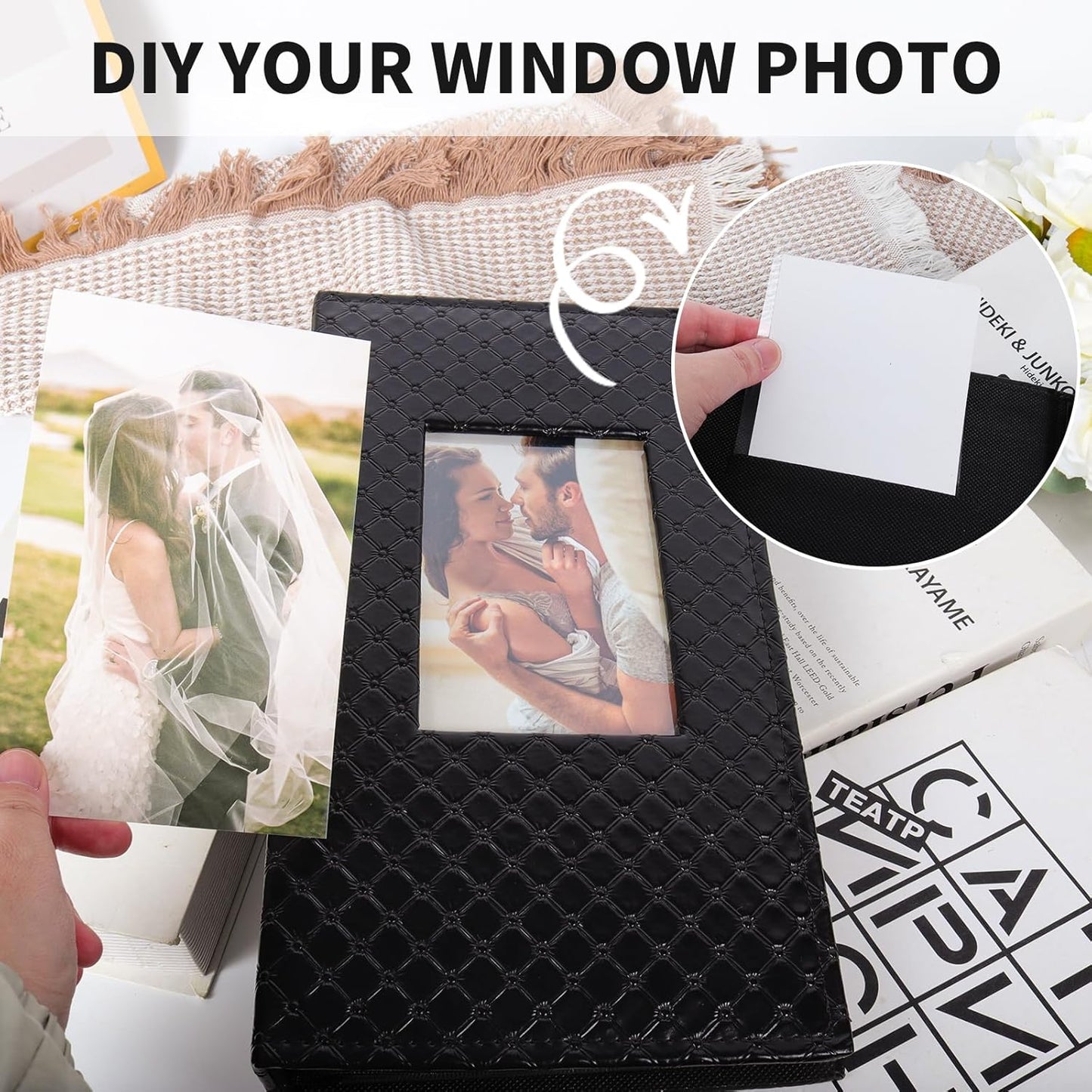 RECUTMS Photo Albums for 4x6 Photos Holds 300, 3 Per Pages Photo Picture Album PU Leather Button Grain Cover, Horizontal Photos Record Family Wedding Anniversary Baby Holiday Travel Album White