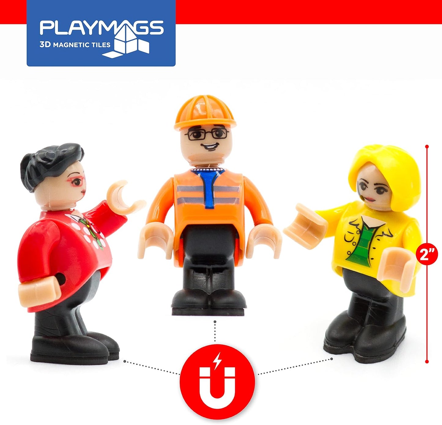 Playmags Magnetic Figures Community Set of 15 Pieces - Play People Perfect for Magnetic Tiles Building Blocks - STEM Learning Toys Children – Magnet Tiles Expansion Accessories Pack (Styles May Vary)