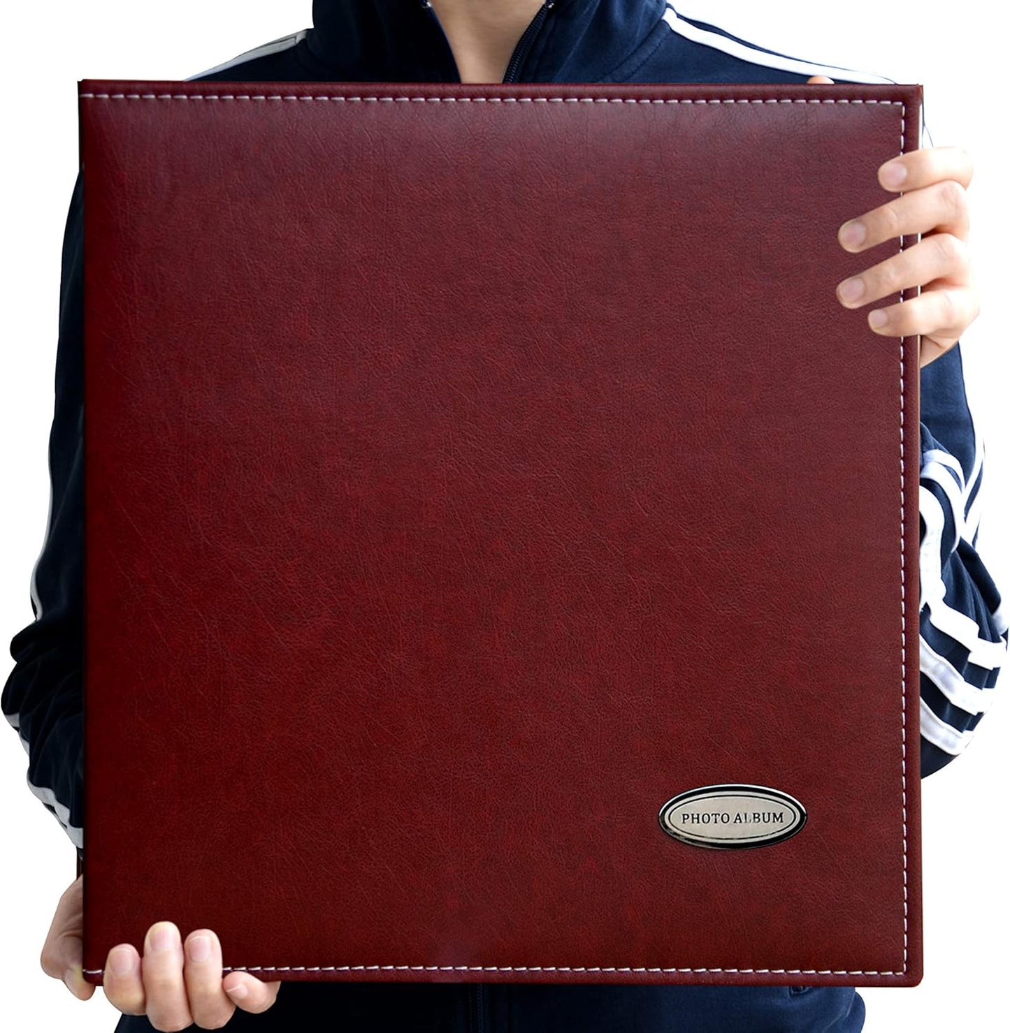 Magnetic Self-Stick Page Photo Album, Family Album, Leather Cover, Hand Made DIY Albums Holds 3x5, 4x6, 5x7, 6x8,8x10 Photos (Wine Red, Large)