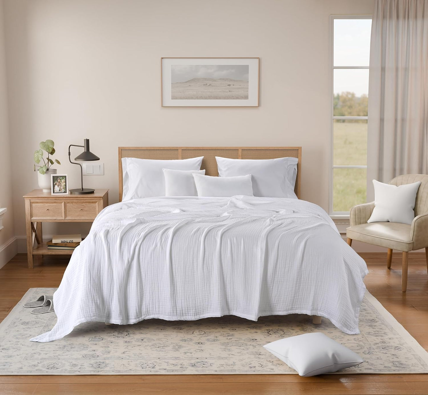 Threadmill Summer Muslin King Size Blanket | 4 Layer 100% Cotton Gauze Blanket | Lightweight, Soft, and Breathable Muslin Blanket for All Seasons | White