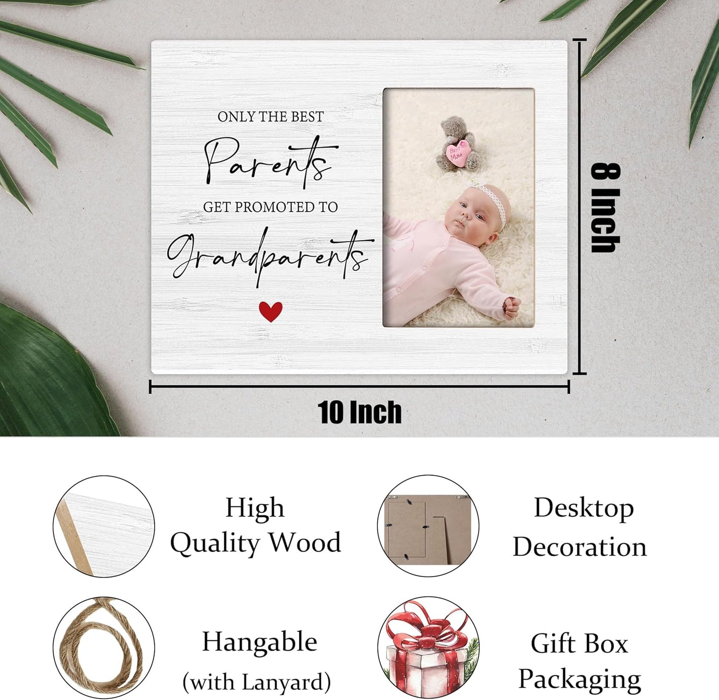 Grandparents Picture Frame Gifts - First Time Grandparents Gifts, Grandparents Baby Announcement Frame, Promoted to Grandparents Wooden Picture Frame for Tabletop or Wall Hanging 4x6 Photo