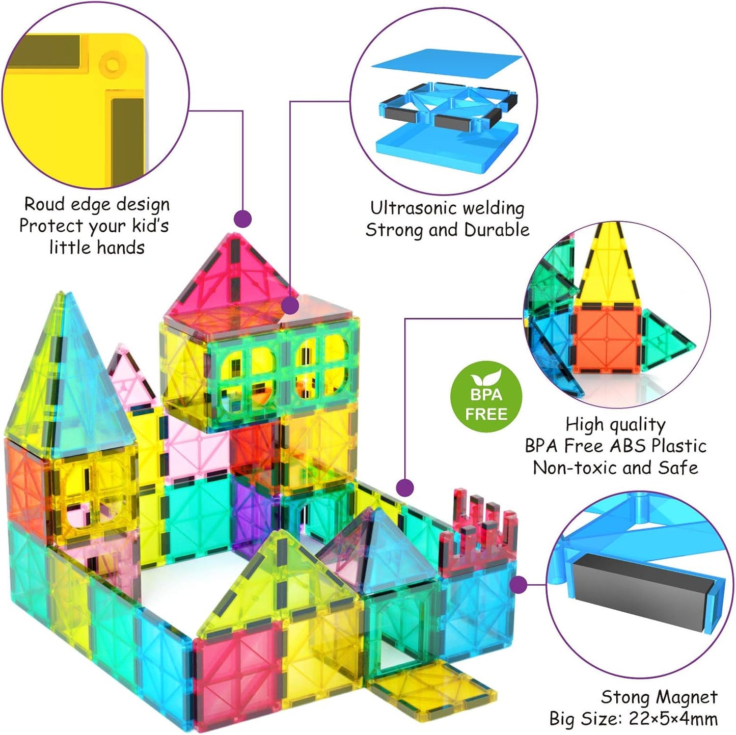 Jasonwell 108PCS Magnetic Tiles Building Blocks Set for Boys Girls Preschool Educational Magnet Construction Kit Stacking STEM Toys Christmas Birthday Gifts for Kids Toddlers 3 4 5 6 7 8 9 + Year Old