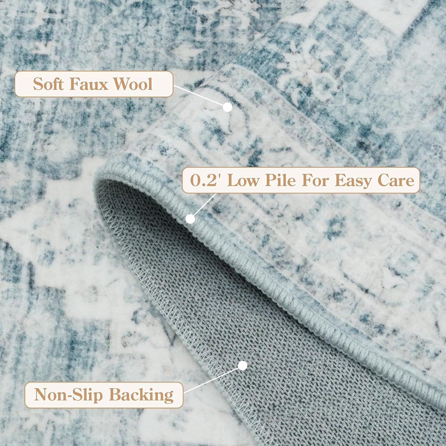 LIVEBOX Washable Area Rug 6x9 Rugs for Living Room Dining Room Under Table, Non-Slip Boho Indoor Carpet for Bedroom, Low-Pile Farmhouse Soft Carpets for Nursery Room Playroom, Blue