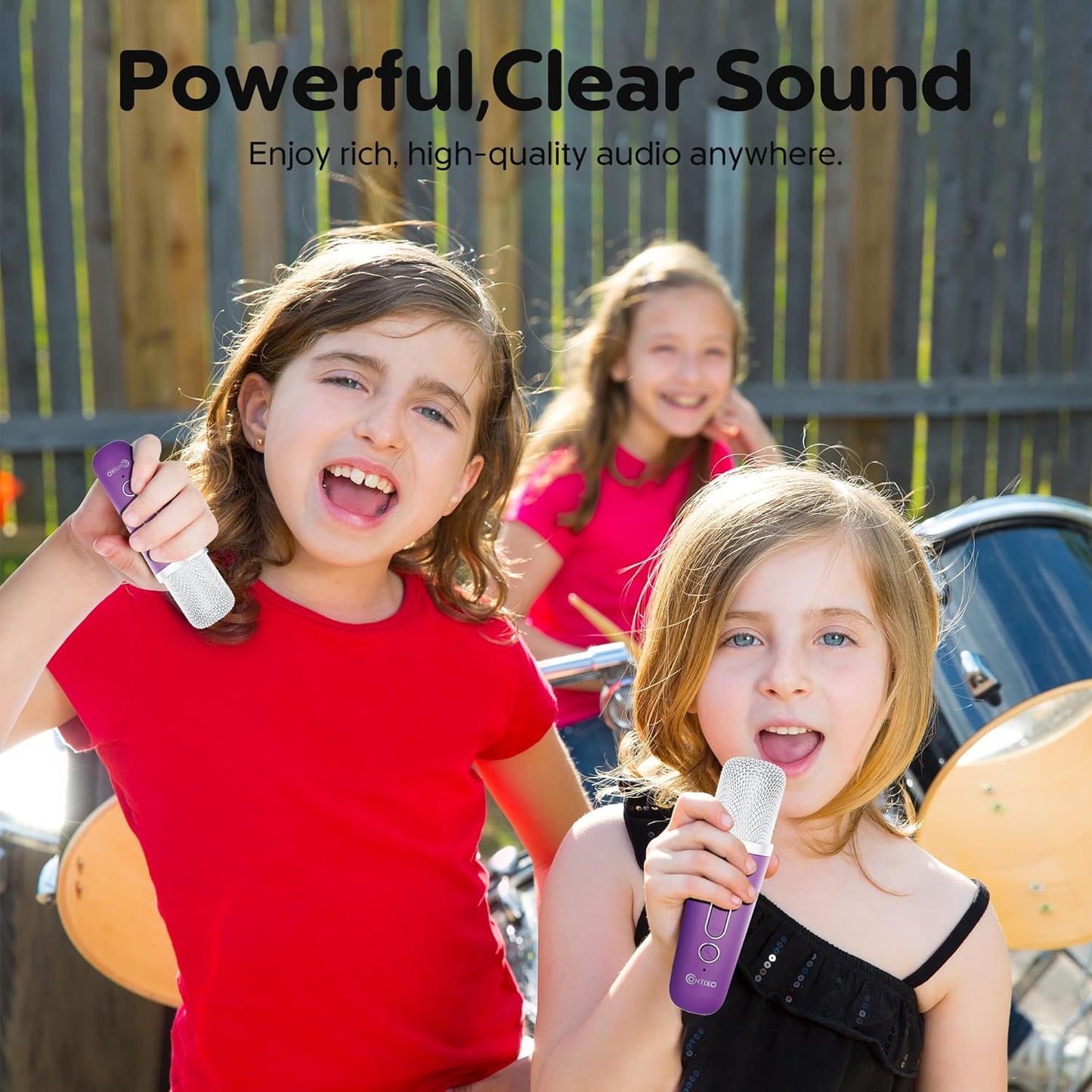 Contixo KS1A Kids Mini Karaoke Machine with LED Lights, 7–10H Playback, Dual Wireless Mics, Magic Voice Effects, Bluetooth Speaker for Children, Portable Singing Toy Gift for Boys & Girls, Purple