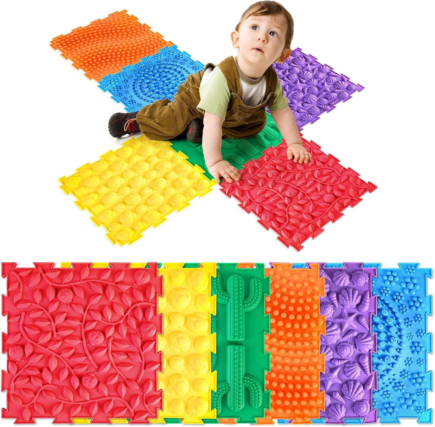 Sensory Mat for Autism Children - Textured Puzzle Play Mat for Kids, Non-Toxic Massage Game Floor Tiles | Safe Sensory Room Must Have (Classical)