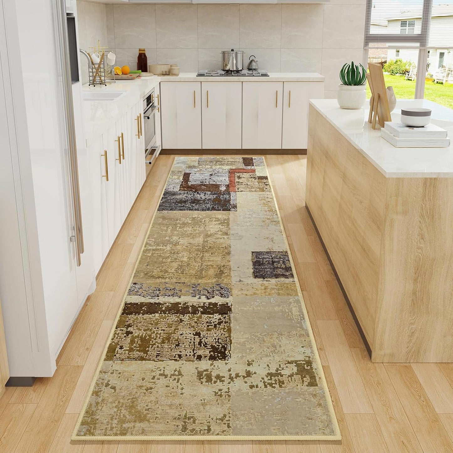 LOCHAS Washable Runner Rugs for Hallway, 2x8 Non Sip Soft Rug for Bedroom Entryway Kitchen Laundry Room, Long Abstract Carpet for Indoor Floor Bedside, Geometric Vintage Home Decor, Pet & kid Friendly