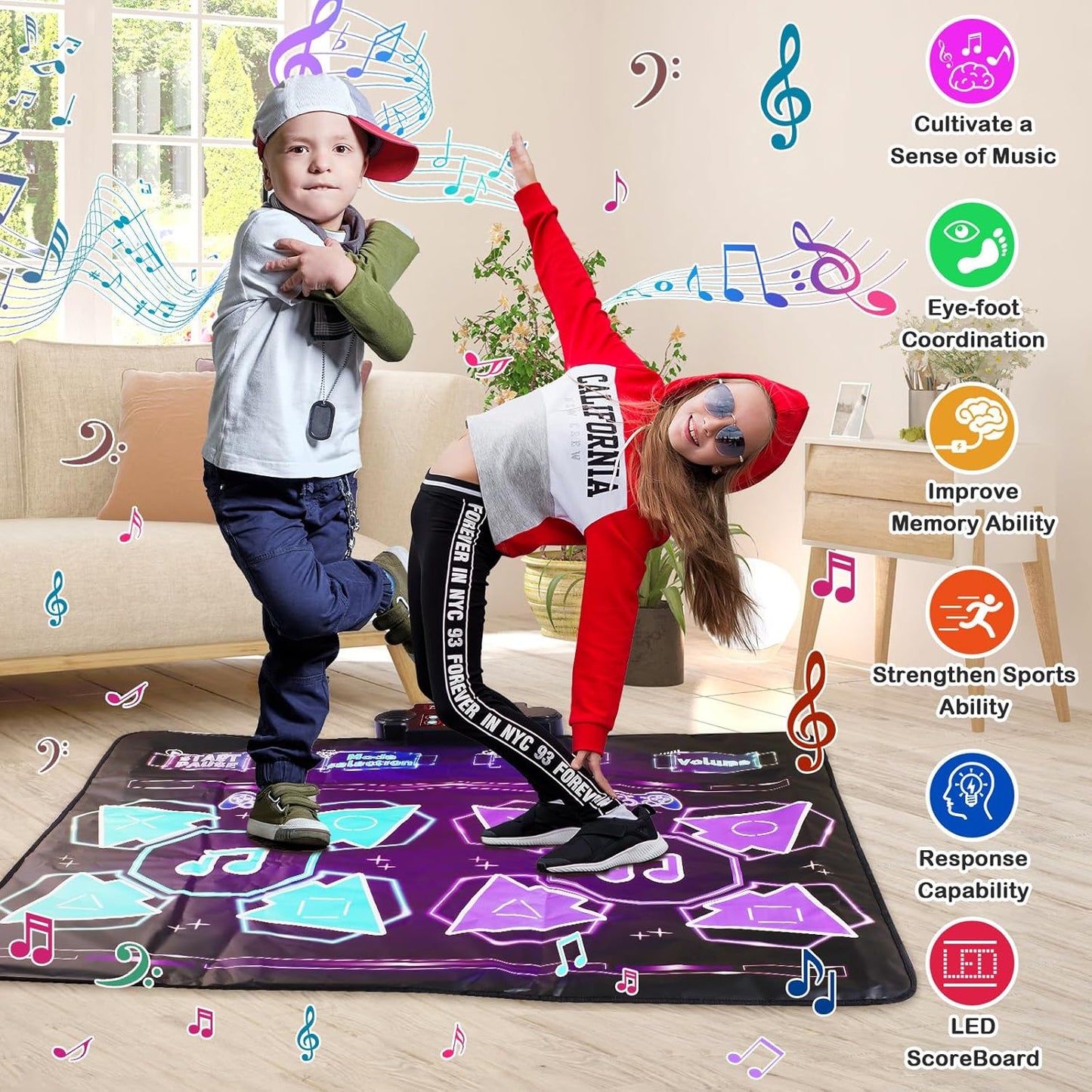 Double Dance Mat Ideas for Dance Challenge Palymat, Optional Single & Double Player Game Modes, Built-in Music, Three Levels of Difficulty Toys Gift for Ages 3-12 (Classic Edition)