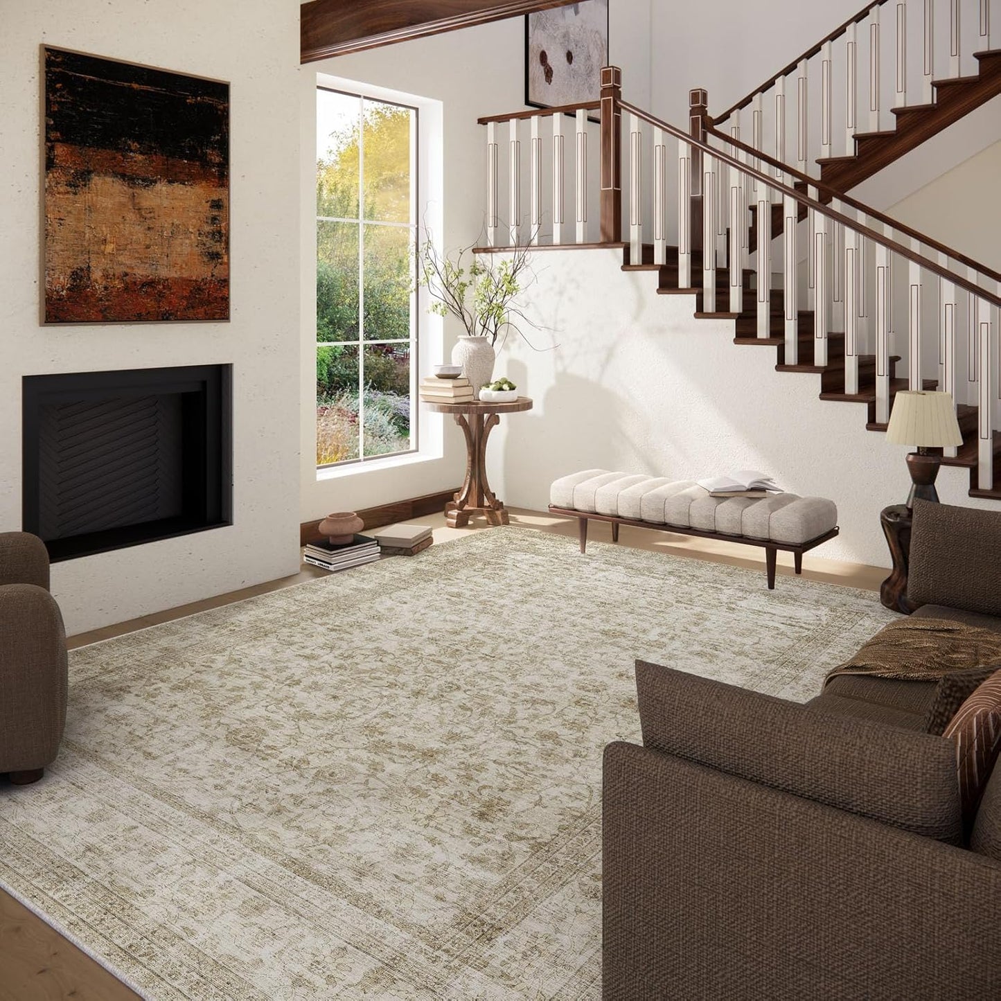 Machine Washable Rugs for Living Room: 8x10 Area Rugs for Bedroom Boho Vintage Rugs Stain Resistant Non Slip Low Pile Soft Lightweight Carpet for Kitchen Dining Room Farmhouse Nursery Kids Room