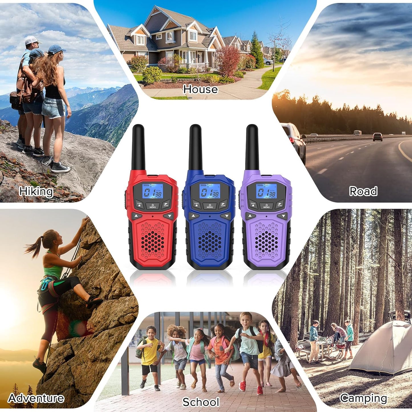 Walkie Talkies for Adults- WokTok Long Range Two Way Radio for Camping Hiking Hand Held Hiking Accessories Camping Gear Xmas Birthday Gift for Kids,SOS Siren,NOAA Weather Alert,3 Radios