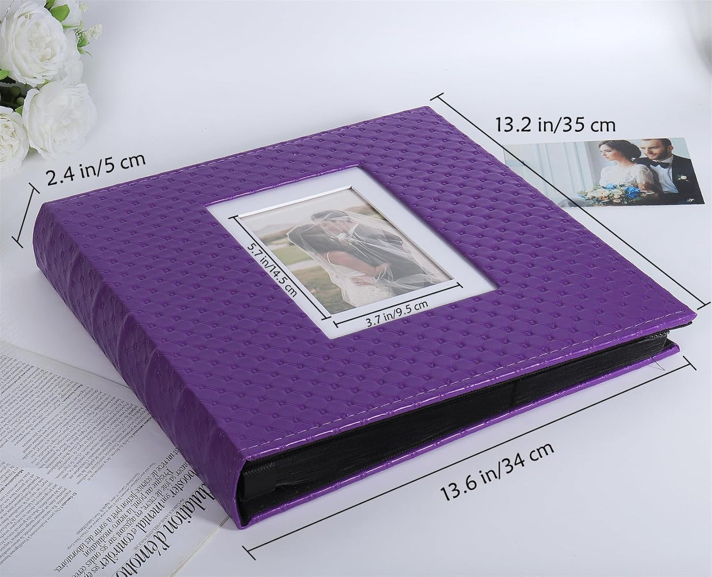 RECUTMS Photo Album 4x6 Holds 500 Photos Black Inner Page Button Grain Leather Larger Capacity Horizontal and Vertical Photos Wedding Pictures Album Birthday Christmas Baby Family Photo Book(Purple)