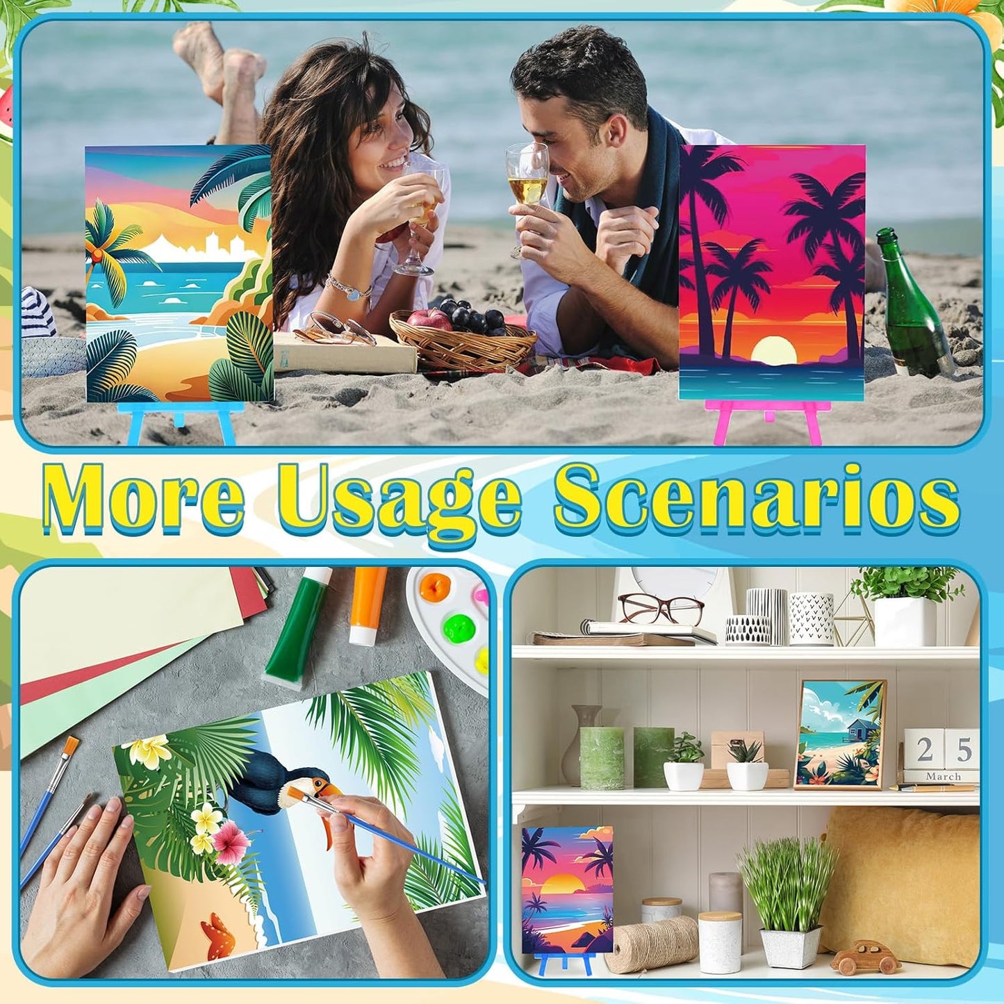 Blosssound 10 Set Pre Printed Canvas Pre Drawn Canvas Painting with Easel Kits 5" x 7" Outline Painting Panels for Beginners, DIY Craft Project, Party Favor, Home Decors(Landscape)