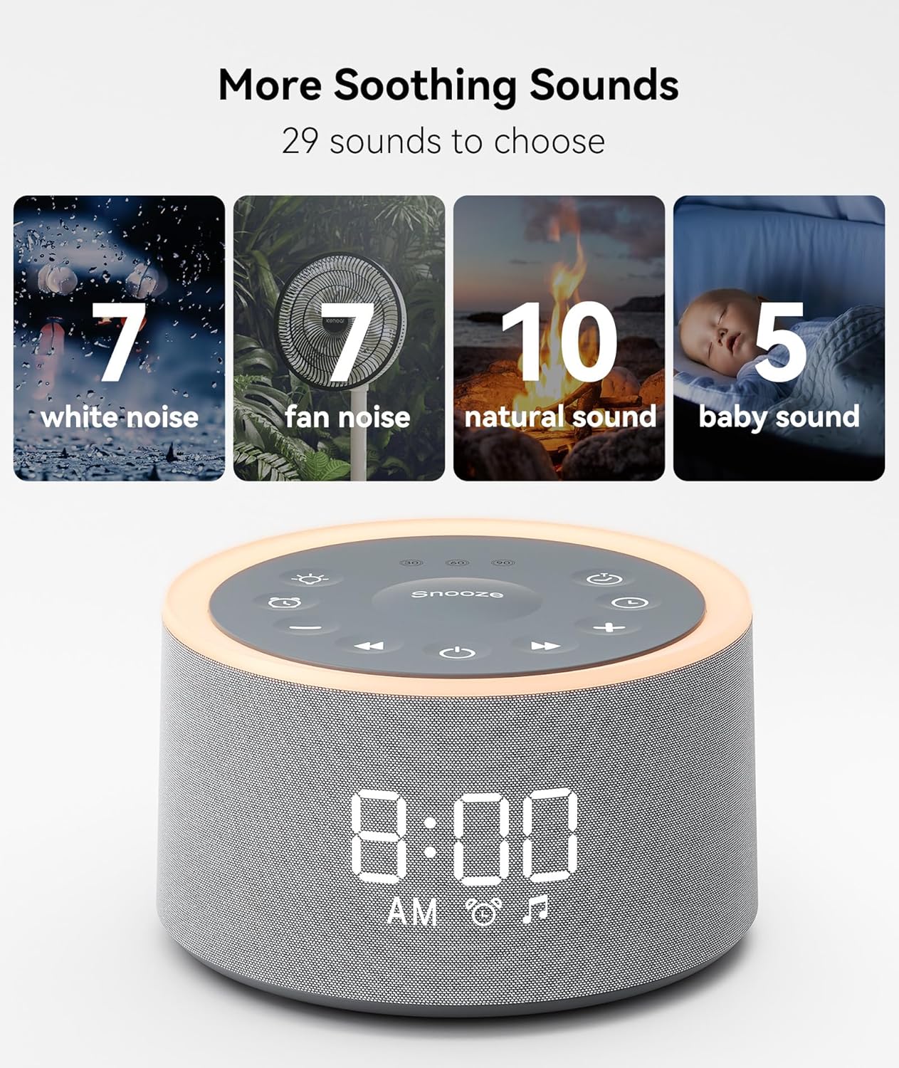 Dreamegg D1+ Sound Machine & Alarm Clock - Sound Machine for Sleep, White Noise Machine with 29 Soothing Sounds, Night Light, 0-100% Dimmable, White Noise Alarm Clock for Bedrooms Adults Baby