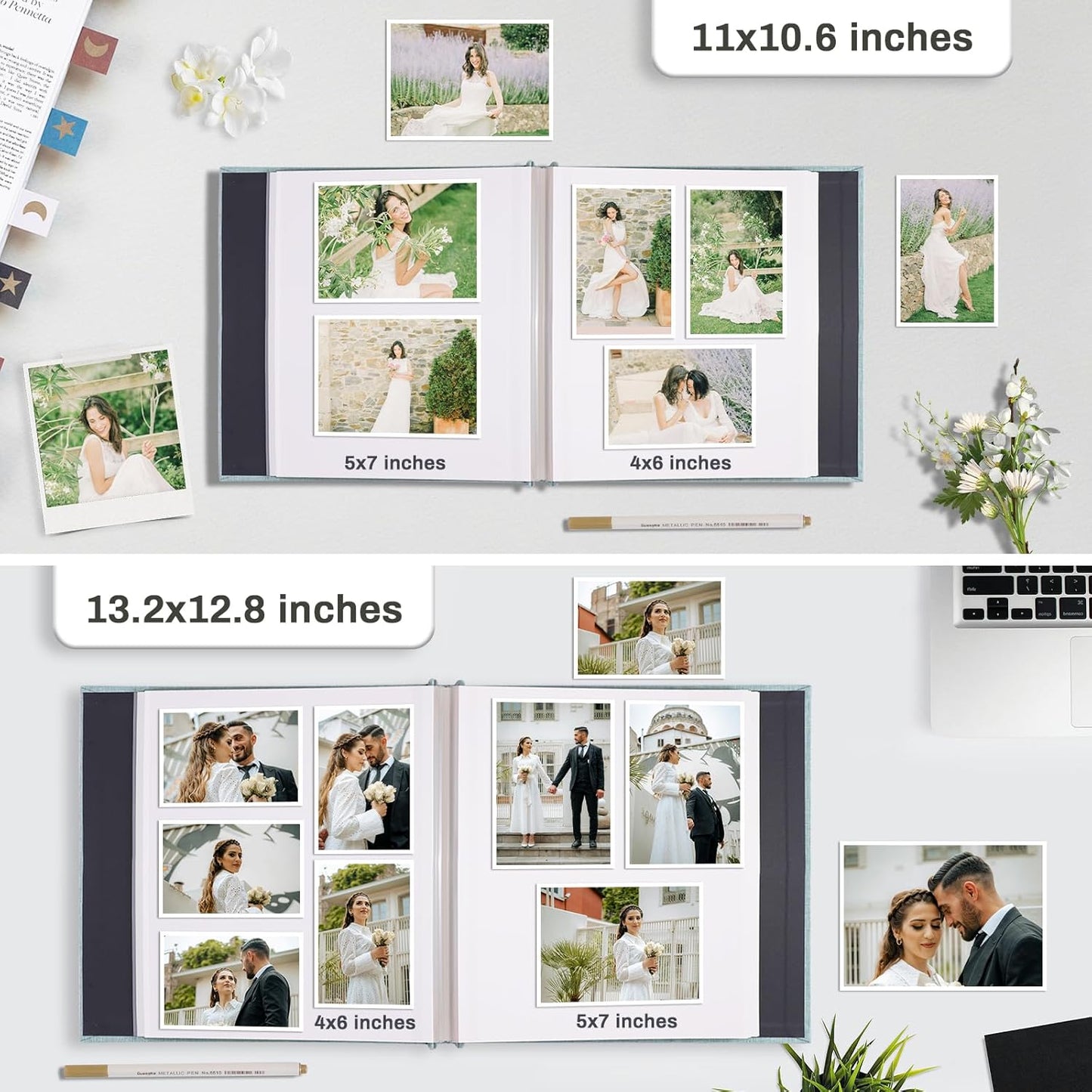 Photo Album Self Adhesive Pages Scrapbook Large Magnetic Photo Albums with Sticky Pages Scrapbooks for Wedding Baby for 4x6 5x7 8x10 Picture Photo Books 13.2x12.8 Red 60 Pages
