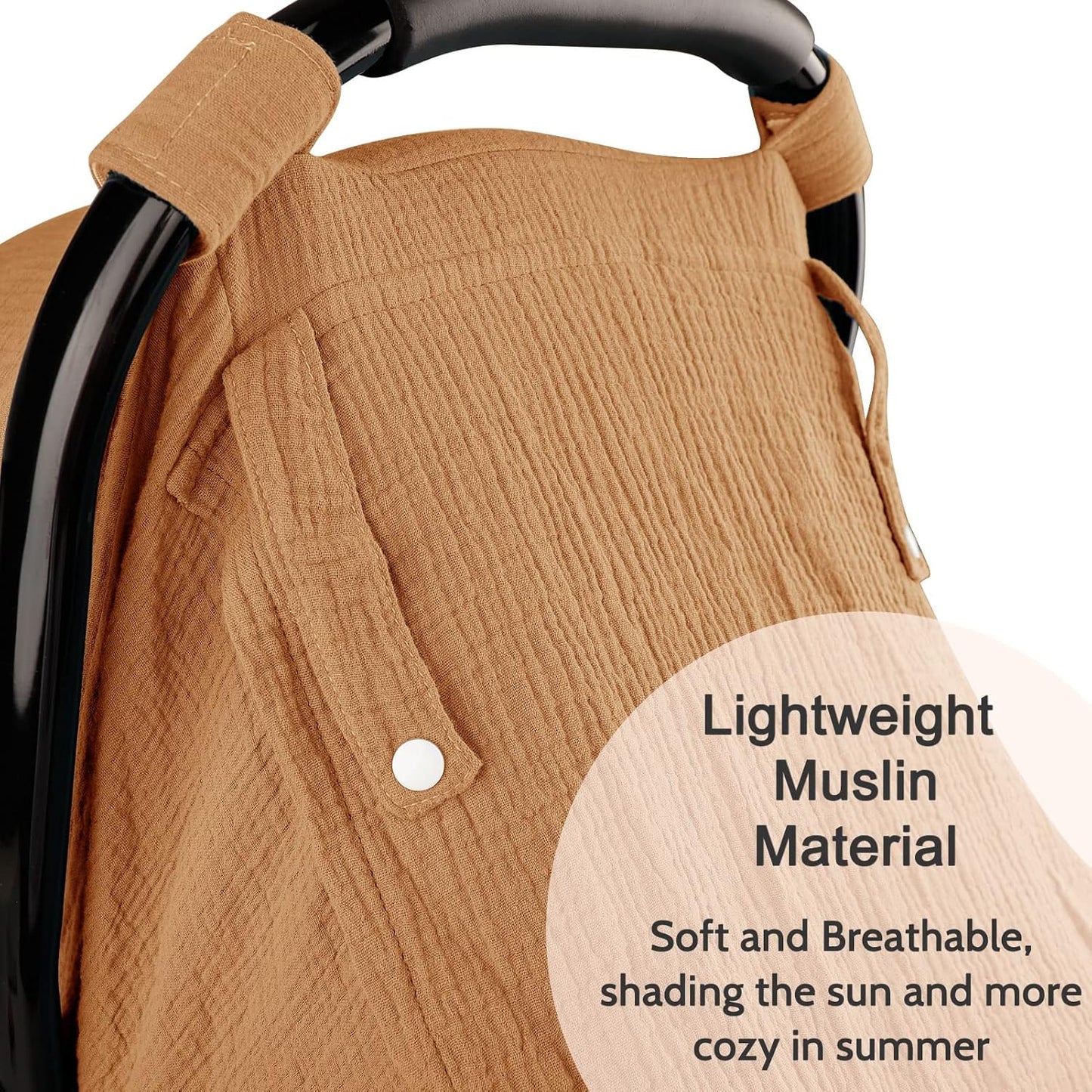 Hooyax Muslin Car Seat Covers for Babies, Summer Baby Car Seat Cover for Boys Girls with Breathable Window, Lightweight Infant Car Seat Canopy, Brown