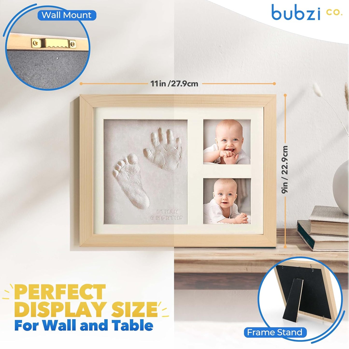 Baby Footprint Kit, Newborn Foot and Hand Print Kit, Infant Keepsake Frame, Nursery Pictures Frames, Infant Handprint, New Mom Gifts, Newborn Essentials Must Haves, Baby Shower Gifts (Natural Wood)