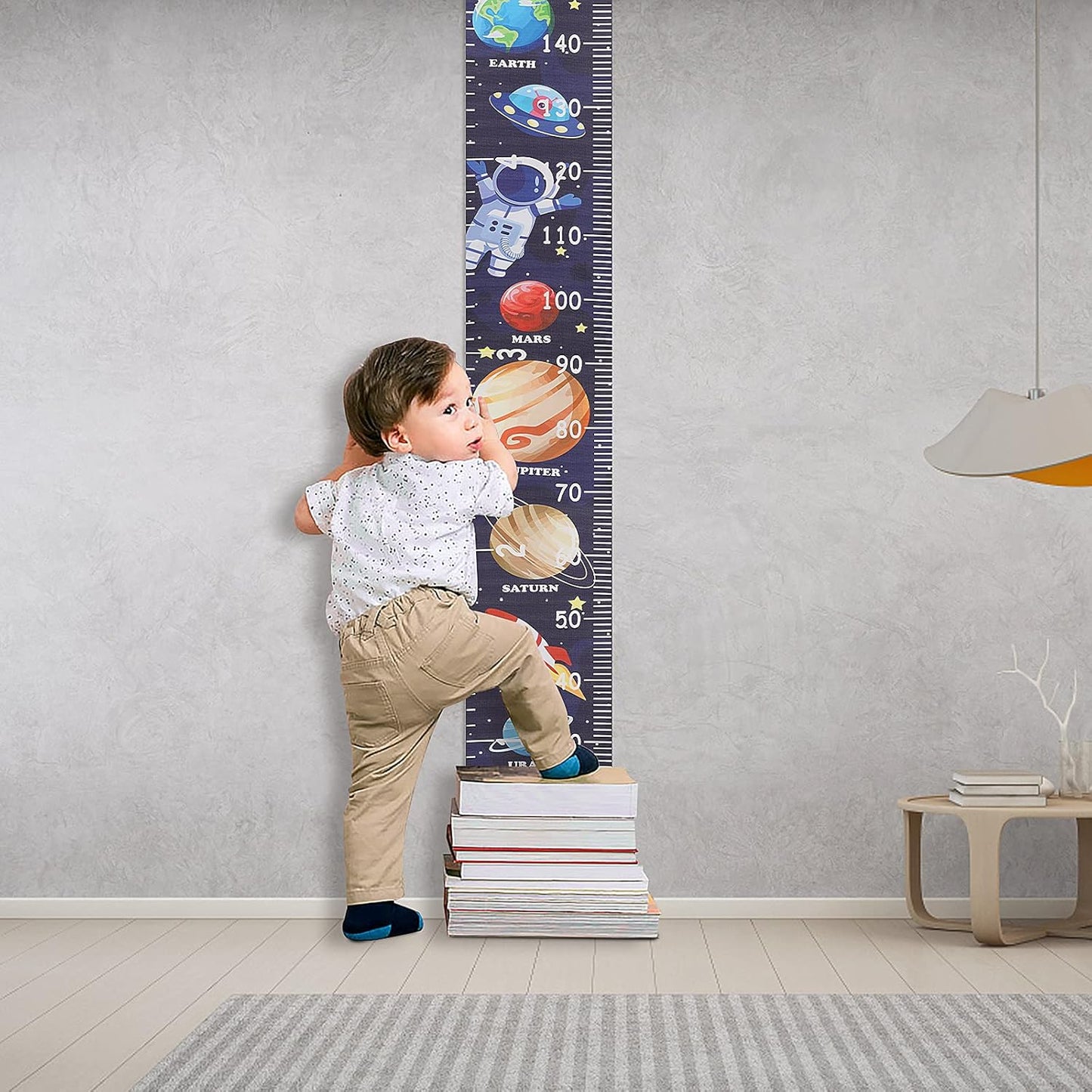 Kids Growth Chart Height Measuring Chart, Outer Space Canvas Wall Hanging Rulers for Baby Children Kids Boys Bedroom Decor 74.8'' 7.87''