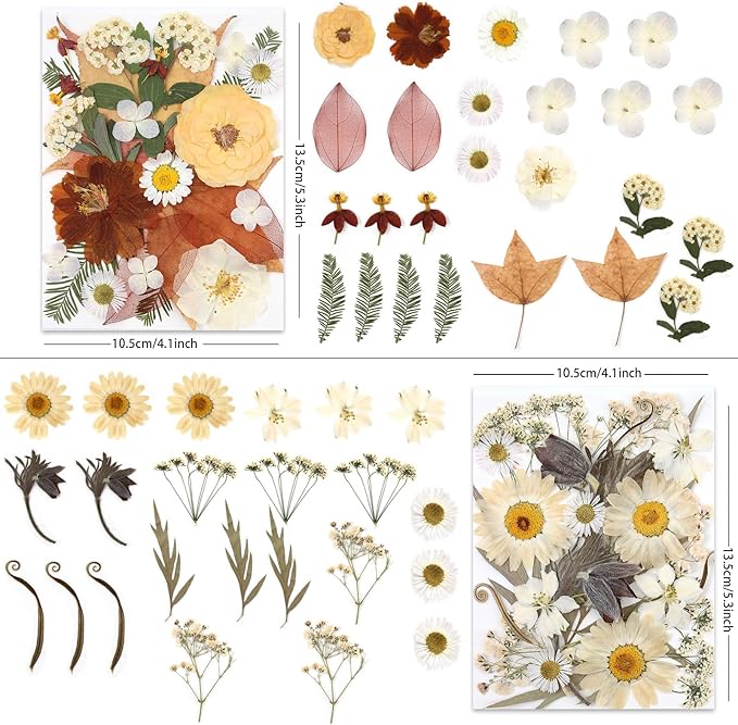 100P Vintage White Dried Flowers for Crafts, Real Natural Pressed Flowers in Retro White Tones for Resin Art, DIY Crafts, Jewelry & Candle Decor – Tweezers Included