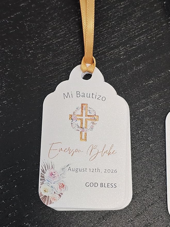 Mi Bautizo Baptism Christening Personalized Thank You Tags 20 pcs - More Colors Available (White/Gold)