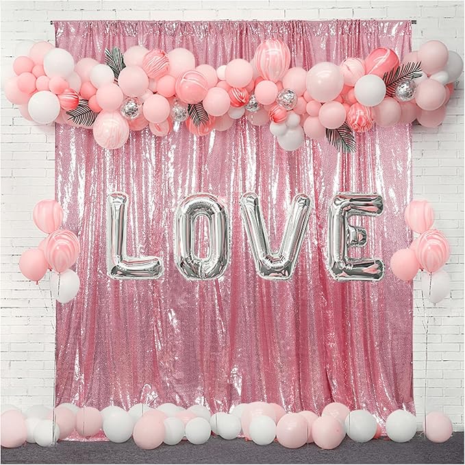 Juya Delight Pink Sequin Backdrop Curtain,Non See Through Photo Background Backdrop,Shimmer Wall Backdrop for Party,6FTx8ft,Fuchsia Pink