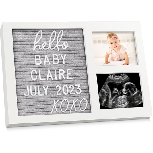 Nursery Picture Frame with Felt Letter Board - Baby Keepsake Frame for Ultrasound Photo & Birth Announcement, Boys & Girls Gender Reveal Gifts, Cute Baby Shower Gifts for New Mom(Alpine White)