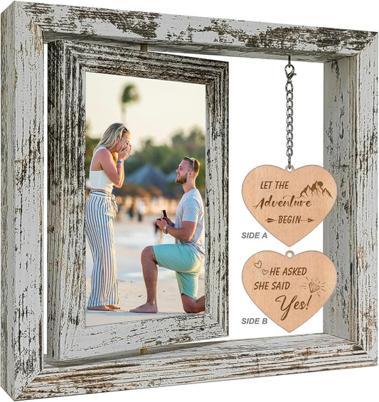 Let the Adventure Begin - He Asked She Said Yes Picture Frame Engagement Gifts for Couples Newly Engaged Gifts Fiance Women Her (Dis Two 6x4)